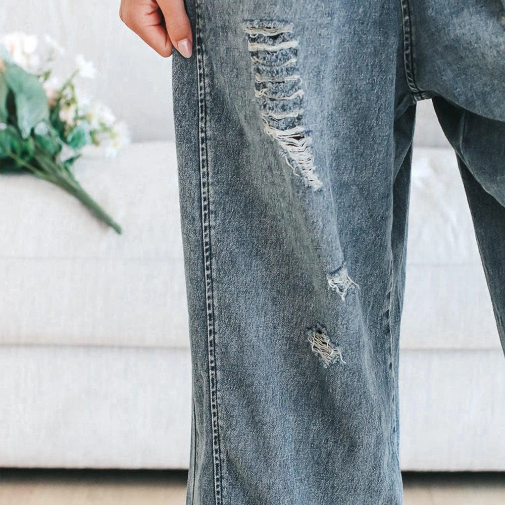 Woman Denim Loose Fit Wide-Leg Overalls