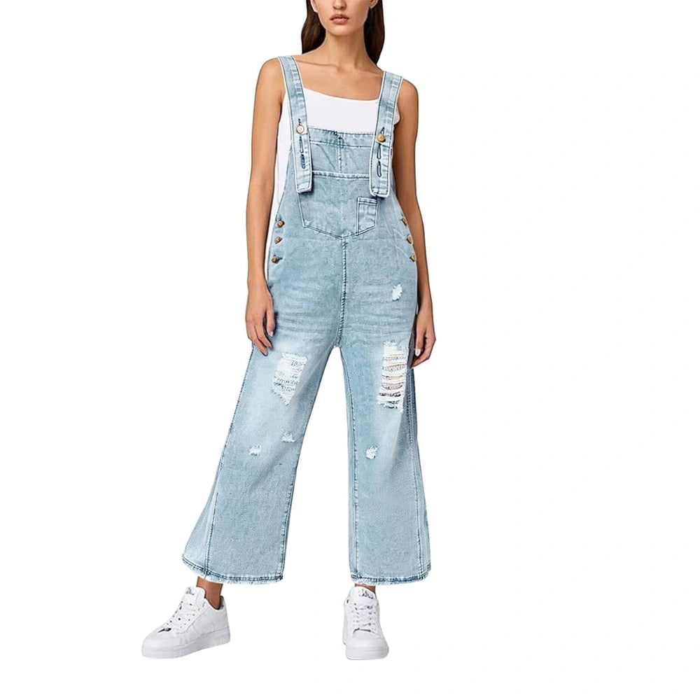 Woman Denim Loose Fit Wide-Leg Overalls