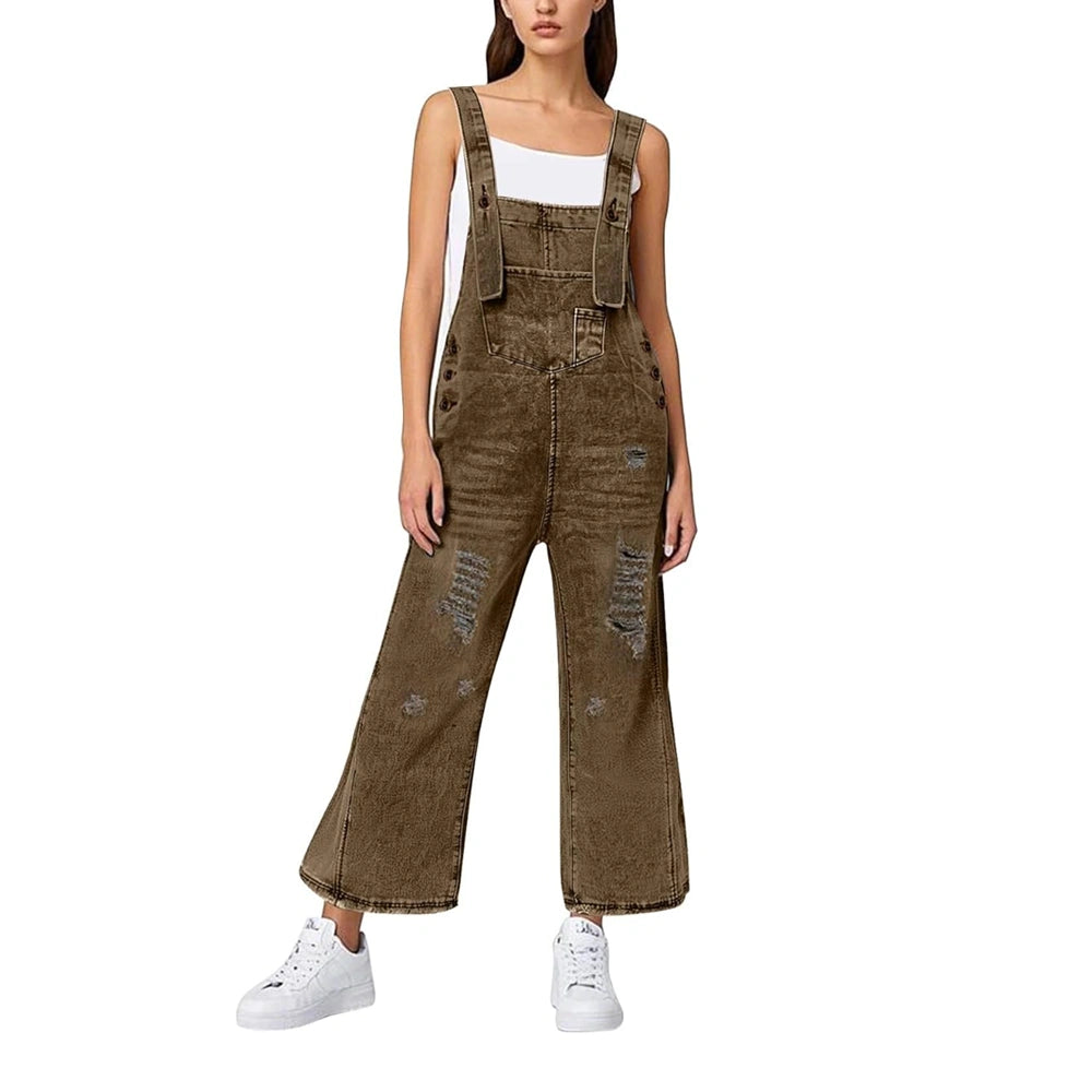 Woman Denim Loose Fit Wide-Leg Overalls
