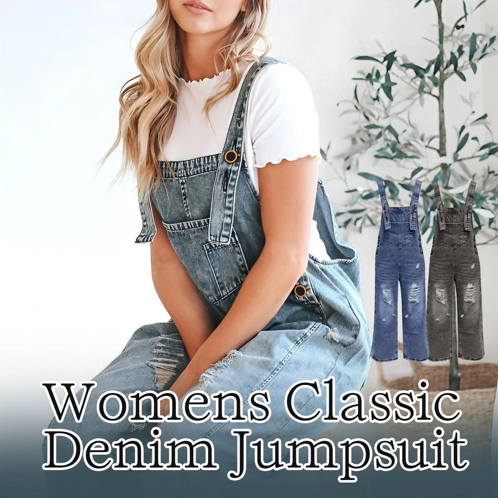 Woman Denim Loose Fit Wide-Leg Overalls